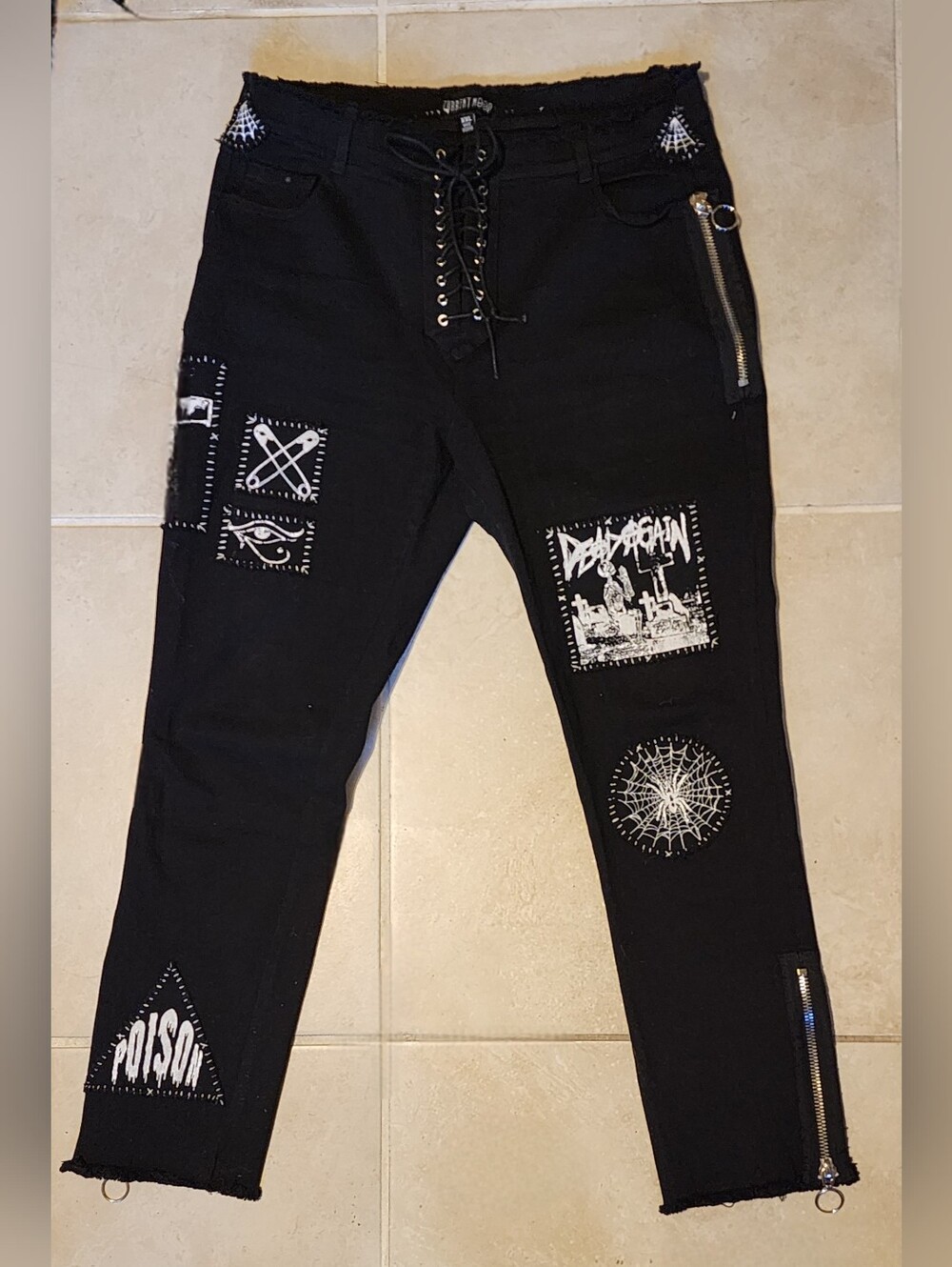Dolls Kill Black Patch Logo High-Waist Pants